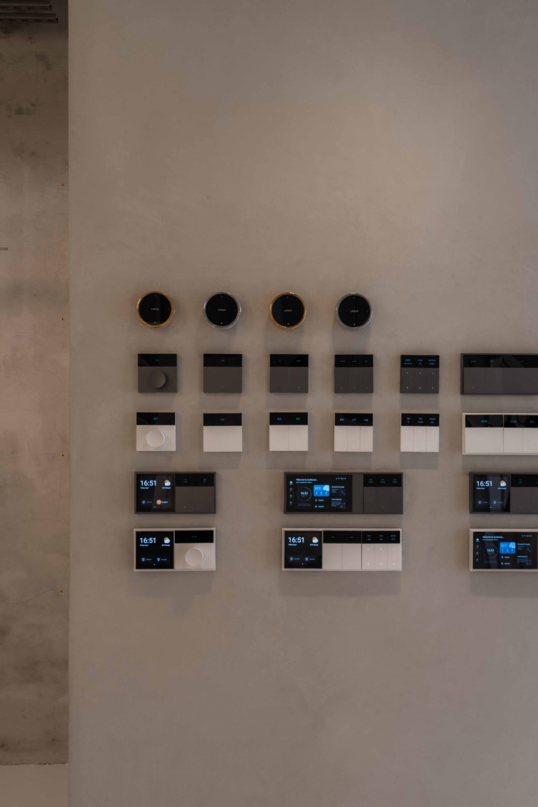 Displayed at The Lab 2.1 at 399 Guillemard, a curated wall of Sol-T fixtures control panels highlights the material and aesthetic versatility
