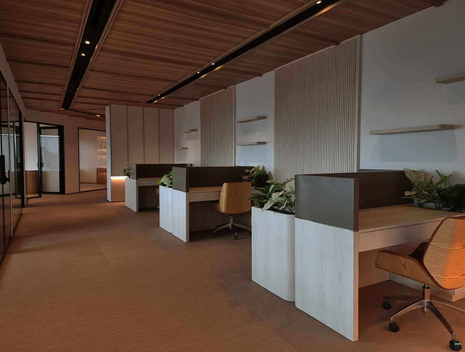 Each workstation incorporates greenery as productivity boosters