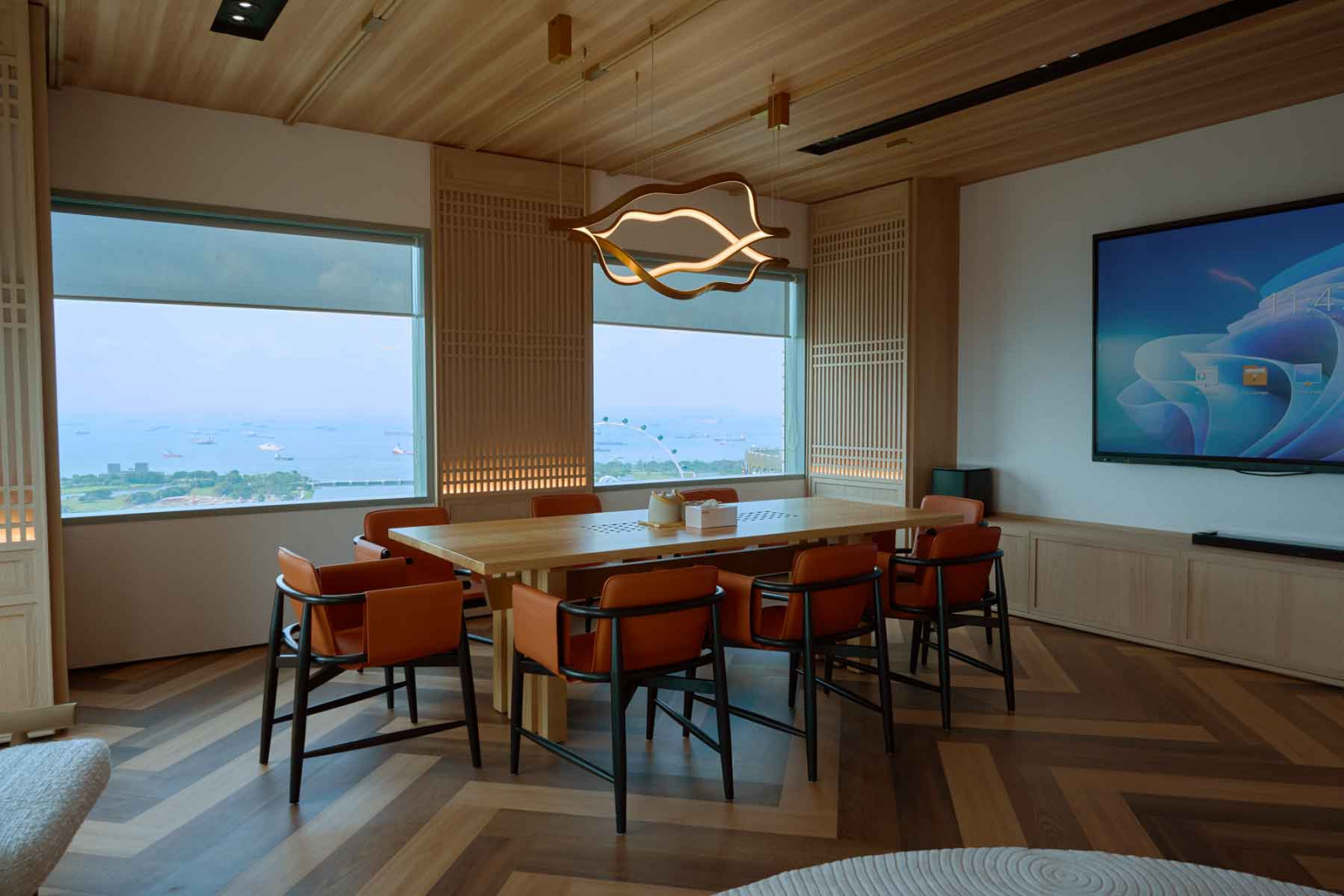 Blue, ochre and tawny tones converge in the viewing gallery