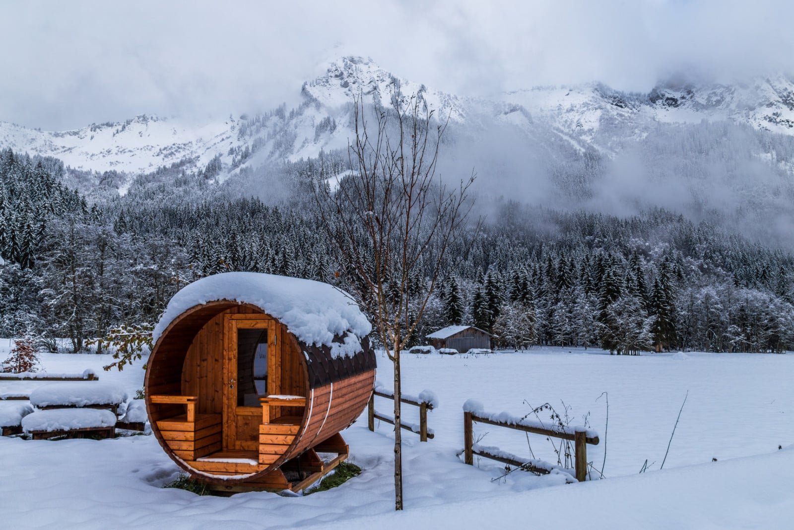 Sauna in a snowy landscape