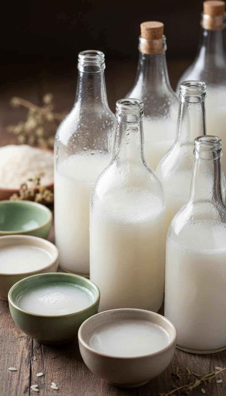 Makgeolli is a traditional Korean unfiltered rice wine made with nuruk fermentation starter, known for its cloudy texture and natural carbonation (Image: AI generated via Imagen 3)