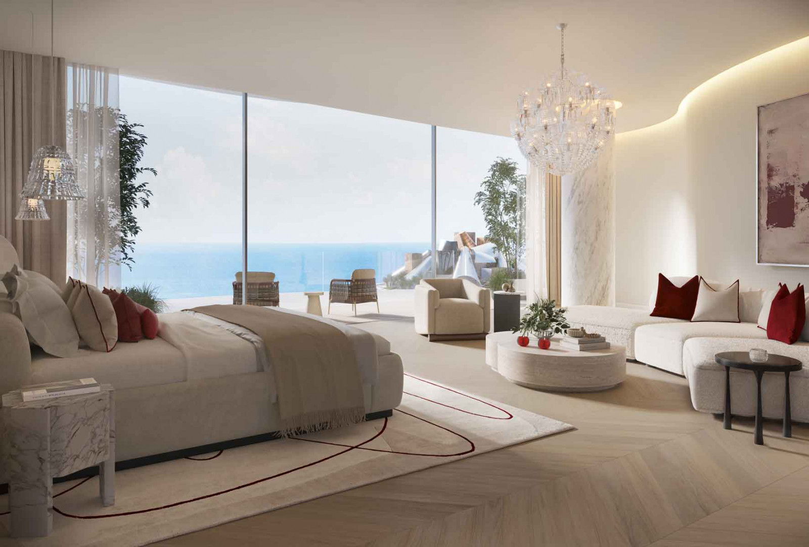 The master bedroom suite at Baccarat Residences Saadiyat