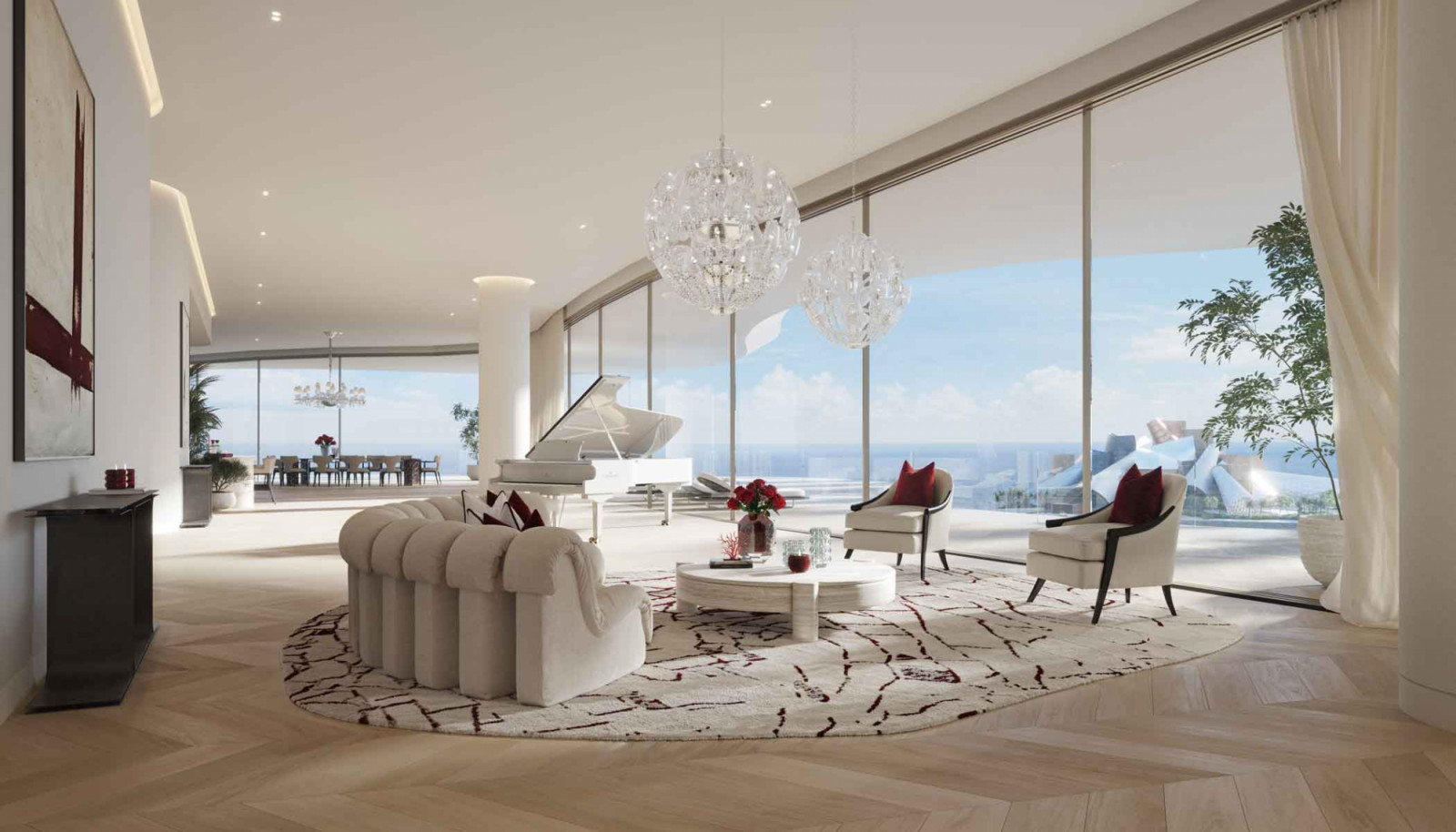 Rendering of the inside of one of the Sky Villas at Baccarat Residences Saadiyat