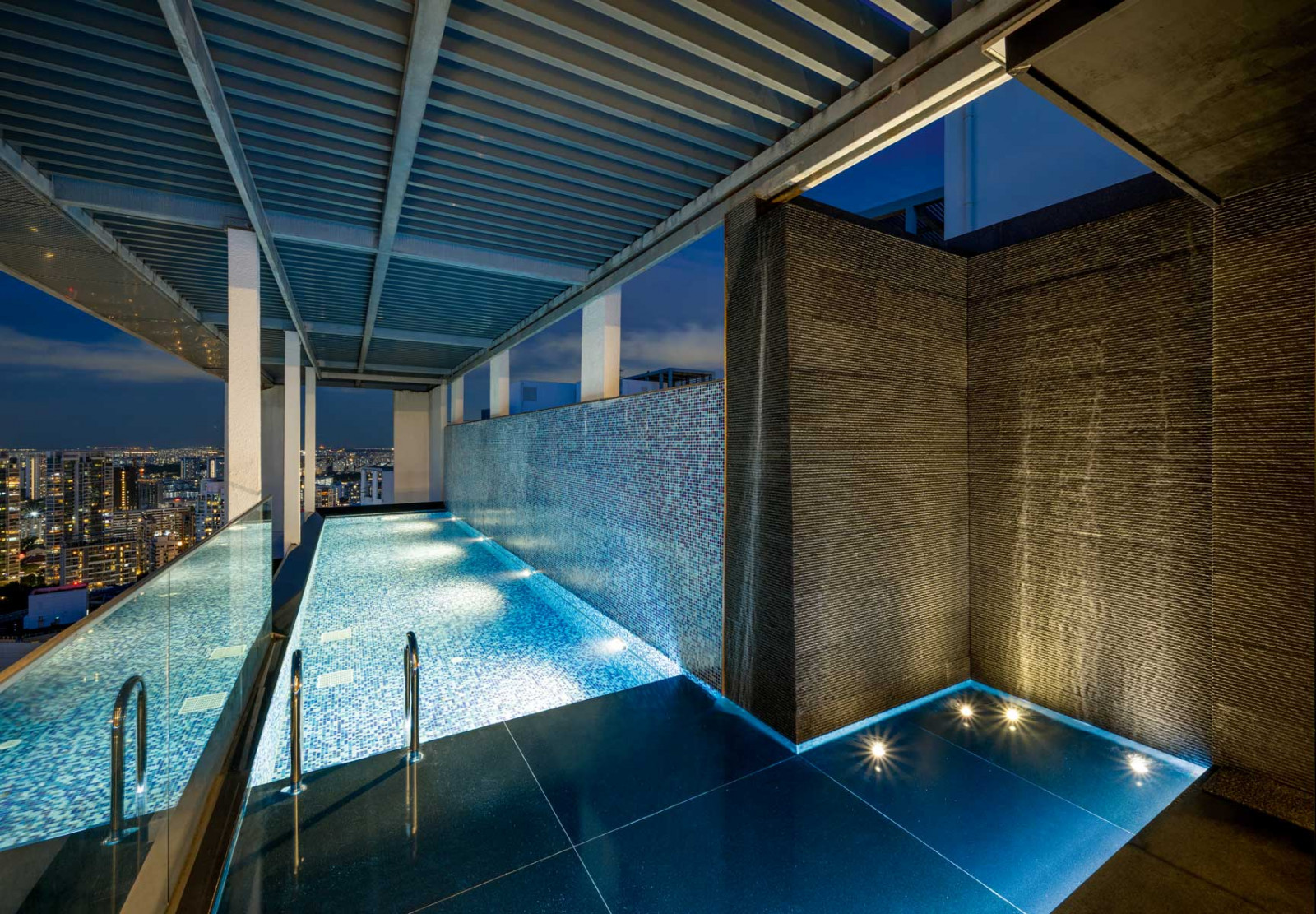 The outdoor private pool forms part of the home’s recreational area