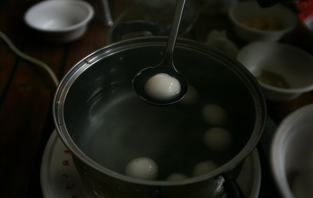 CHONGQING, CHINA - FEBRUARY 7: (CHINA OUT) A tangyuan or yuanxiao, traditional food for the Lantern Festival, is seen during a tangyuan making contest on February 7, 2009 in Chongqing, China. Tangyuan, the small dumpling balls are usually made of sticky rice flour filled with sweet stuffing and round in shape, it symbolizes family unity, completeness and happiness. Chinese people continue to celebrate the Spring Festival welcoming in the Chinese New Year, the year of the Ox. The final day of the festival fa