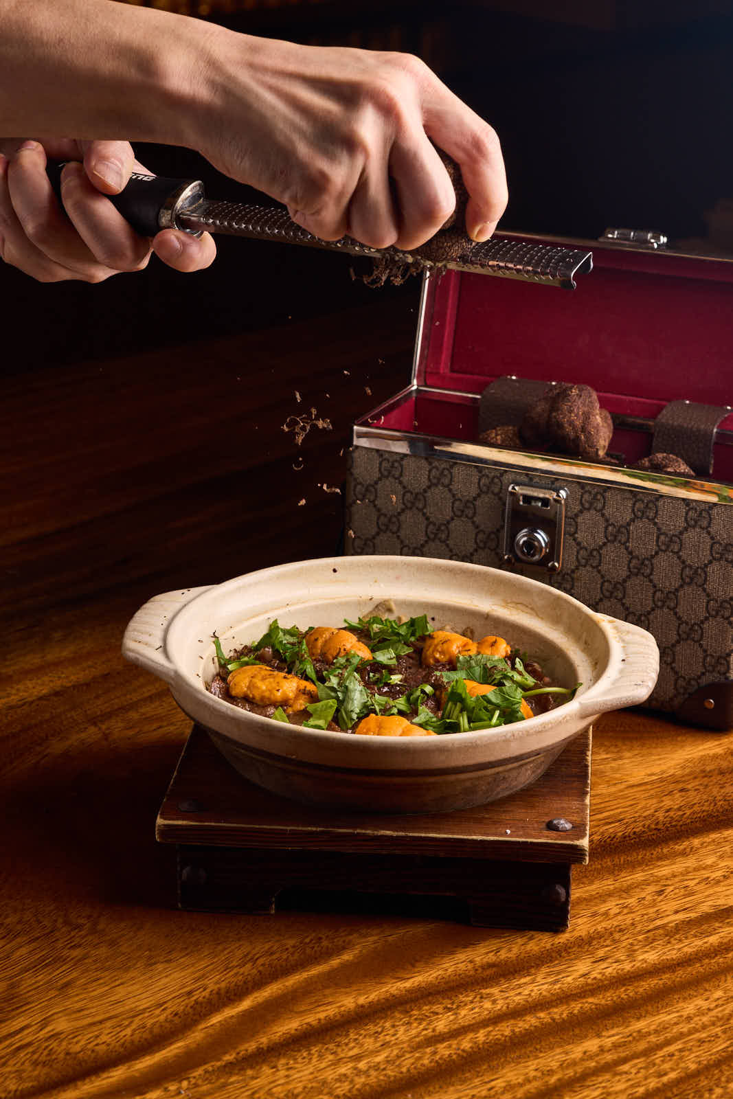 Nishikane’s donabe is a lavish version showered with truffles
