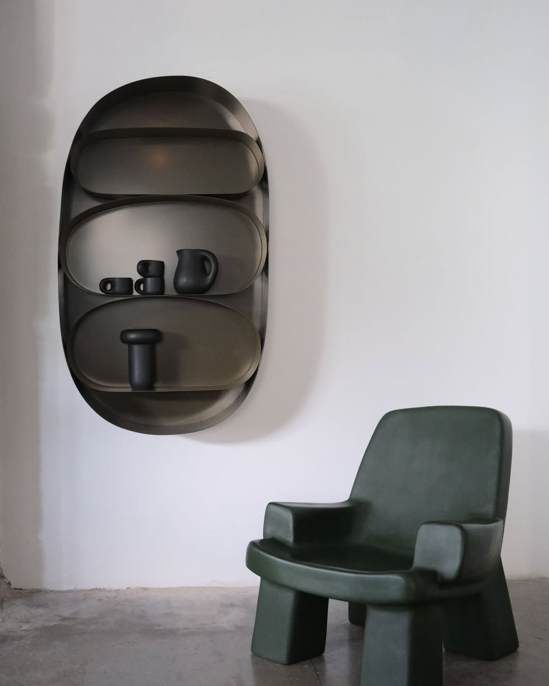 The Fudge Chair and Toogood x Tacchini Astral shelving on display at Gallery 101 Shanghai (Photo: Instagram / @t_o_o_g_o_o_d)