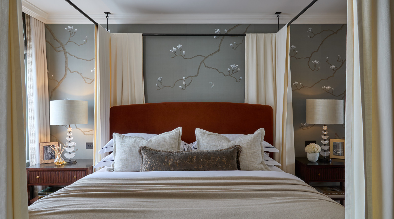 The bedroom in a renovated Georgian home in London, England designed by Sophie Paterson Interiors