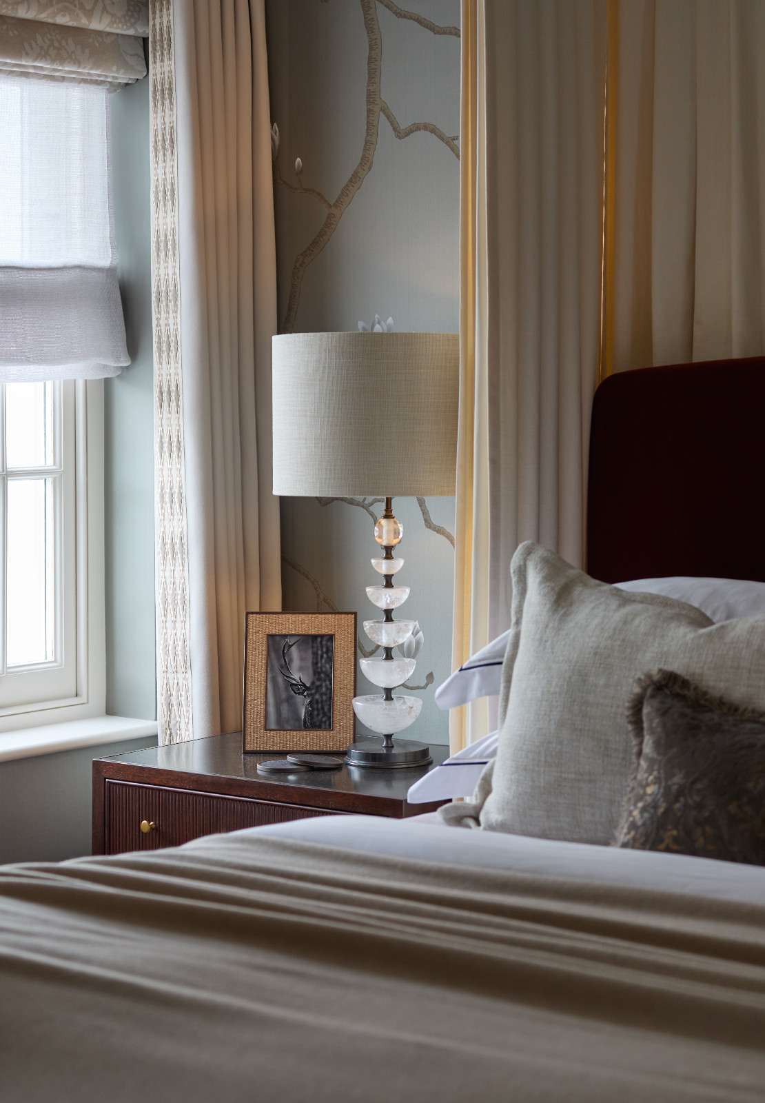 The bedroom in a renovated Georgian home in London, England designed by Sophie Paterson Interiors