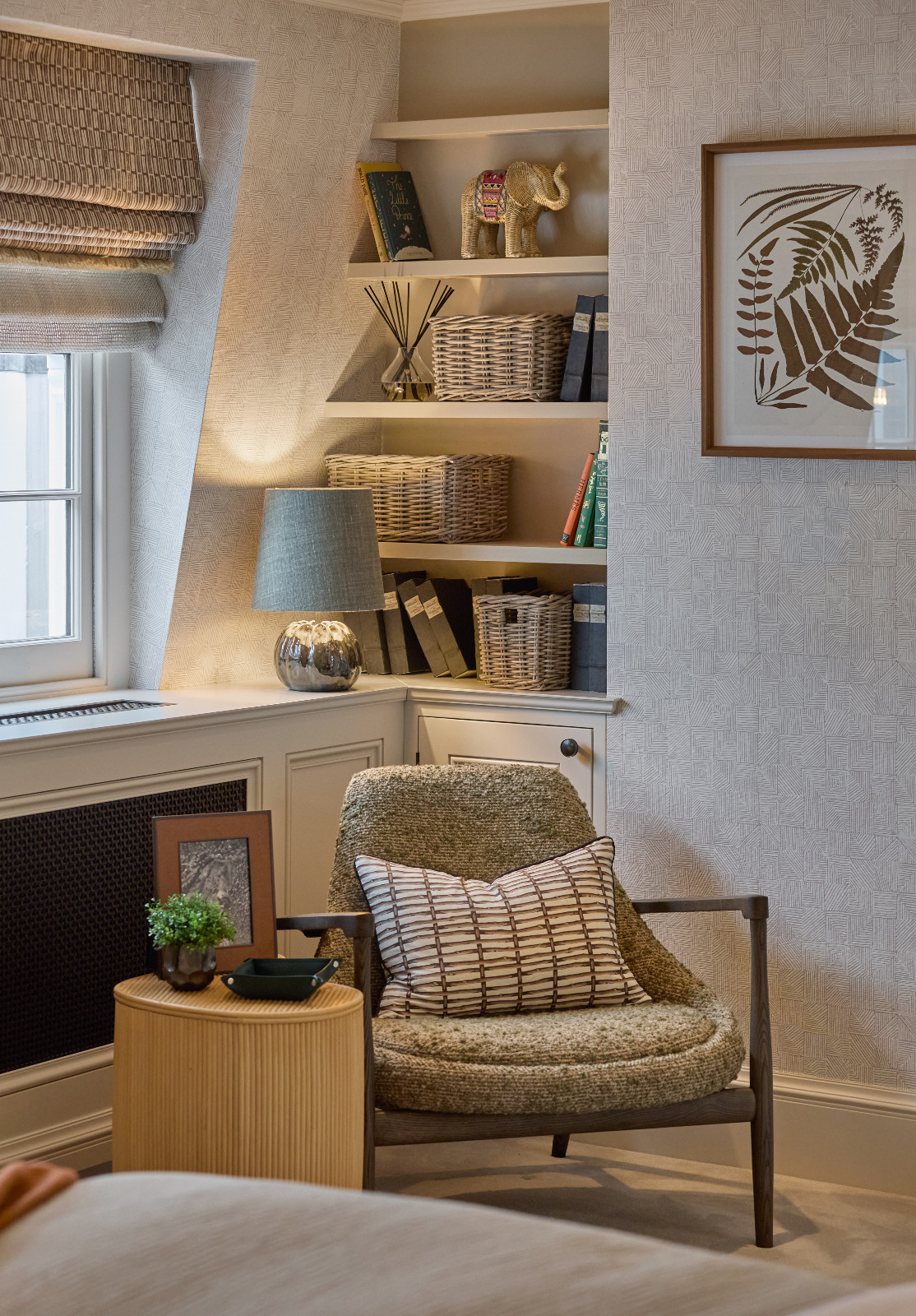 The bedroom in a renovated Georgian home in London, England designed by Sophie Paterson Interiors