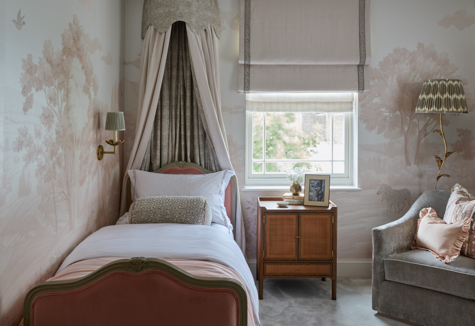 The bedroom in a renovated Georgian home in London, England designed by Sophie Paterson Interiors