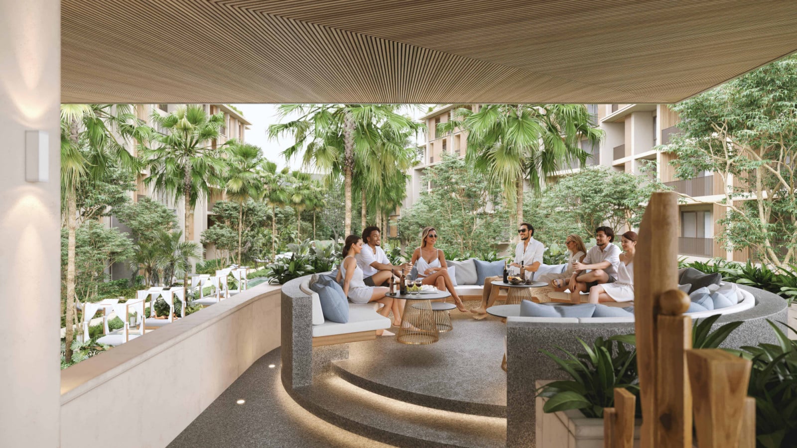 A circular outdoor seating area at Sudara Residences Phuket