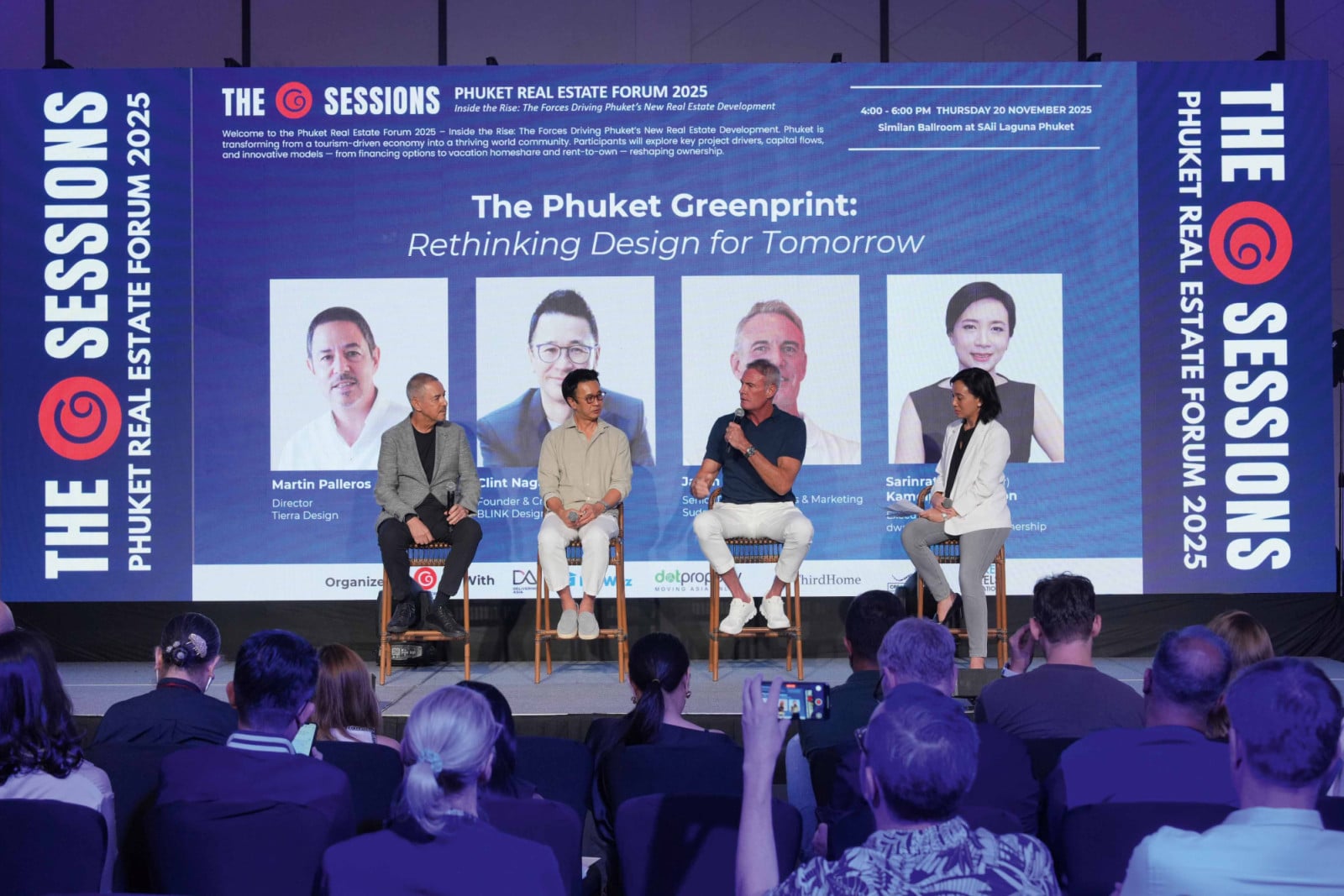 A Phuket Real Estate Forum discussion featuring (from left) Martin Palleros of Tierra Design, Clint Nagata of Blink Design Group and Sudara Residences Phuket’s Jason Thelen, moderated by Design Worldwide Partnership’s Sarinrath Kamolratanapiboon