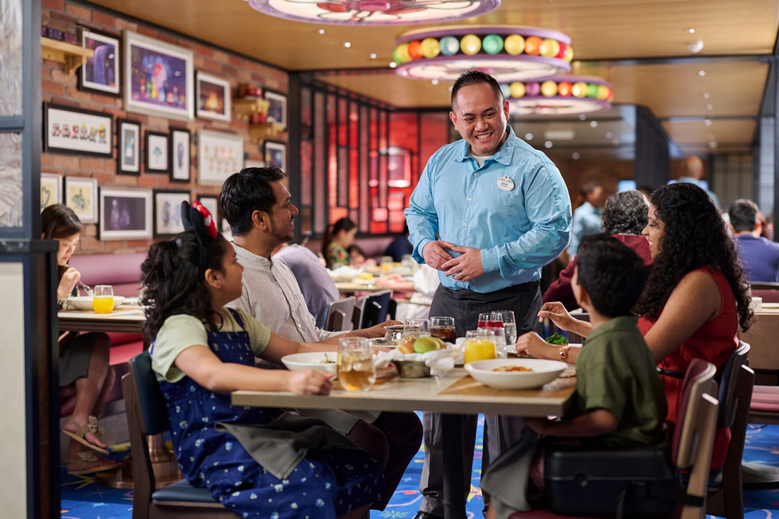 Pixar Market Restaurant, an imaginative eatery on the Disney Adventure, serves buffet-style breakfast and lunch each day and flavorful family dinners at night, featuring a wide range of regional and international cuisines to delight everyone in the family. (Omark Reyes, photographer)