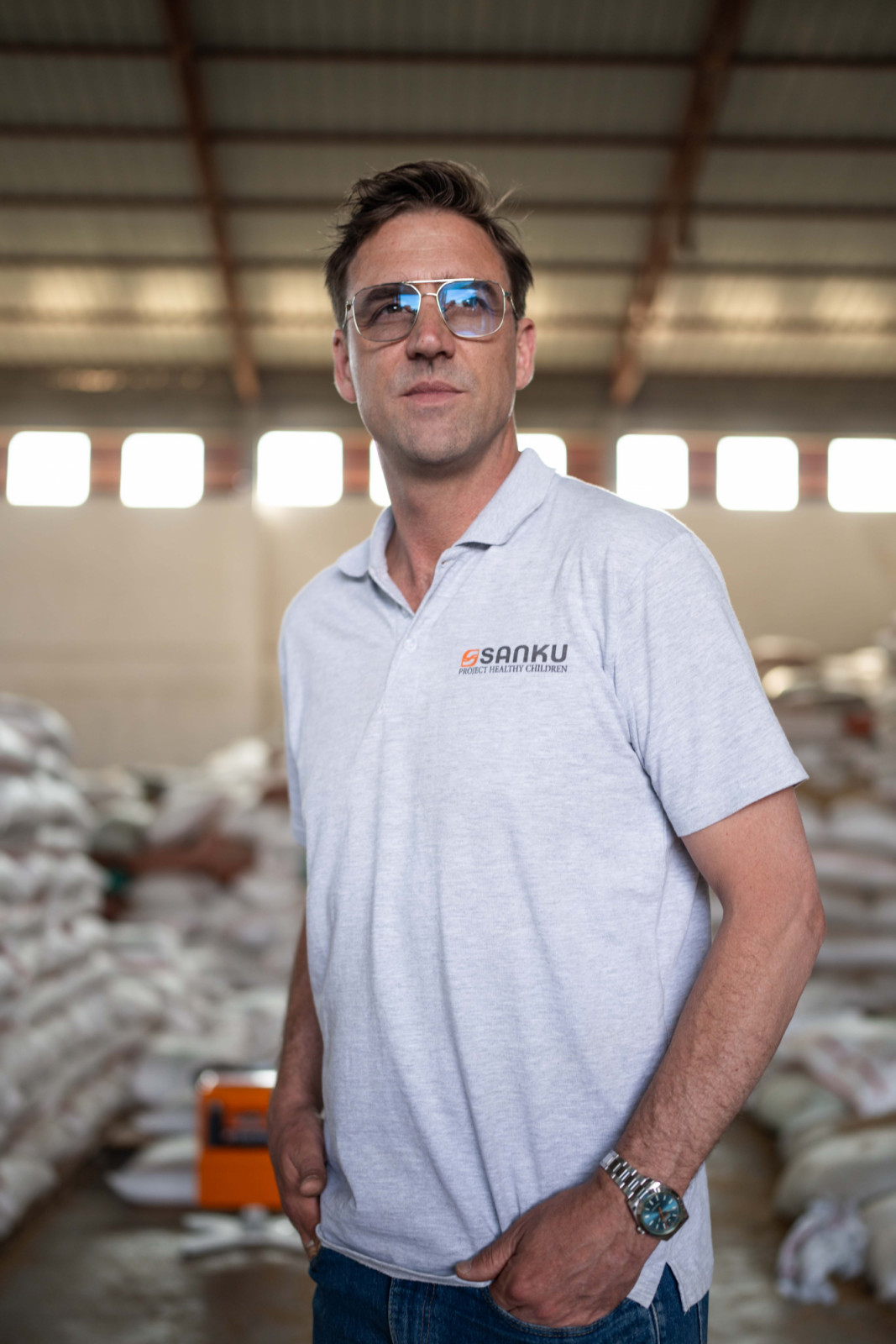 Felix Brooks-church, co-founder of Sanku, pictured at the Addis Flour Mill Factory in Burayu, Ethiopia. Sanku now works with around 1,500 mills across Tanzania, Kenya and Ethiopia, reaching close to 25 million consumers.