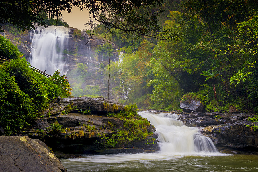 Wachirathan Waterfall is located in Doi Inthanon National Park, Chiang Mai