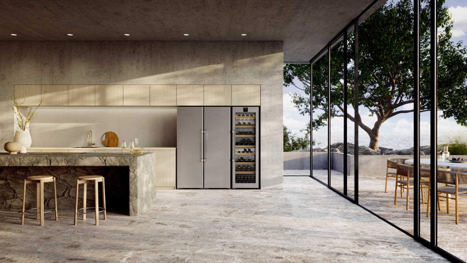 Liebherr’s XRFsdh 5265 freestanding side-by-side refrigerator with the freestanding WPsd 5262 wine fridge