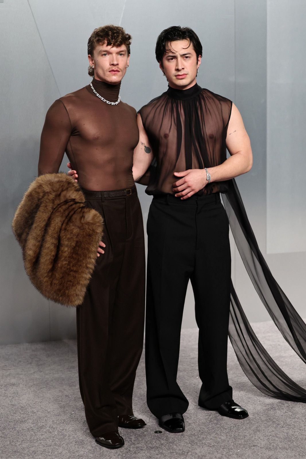 LOS ANGELES, CALIFORNIA - MARCH 15: (L-R) Connor Storrie and Hudson Williams attend the 2026 Vanity Fair Oscar Party Hosted By Mark Guiducci at Los Angeles County Museum of Art on March 15, 2026 in Los Angeles, California. (Photo by Jamie McCarthy/WireImage)