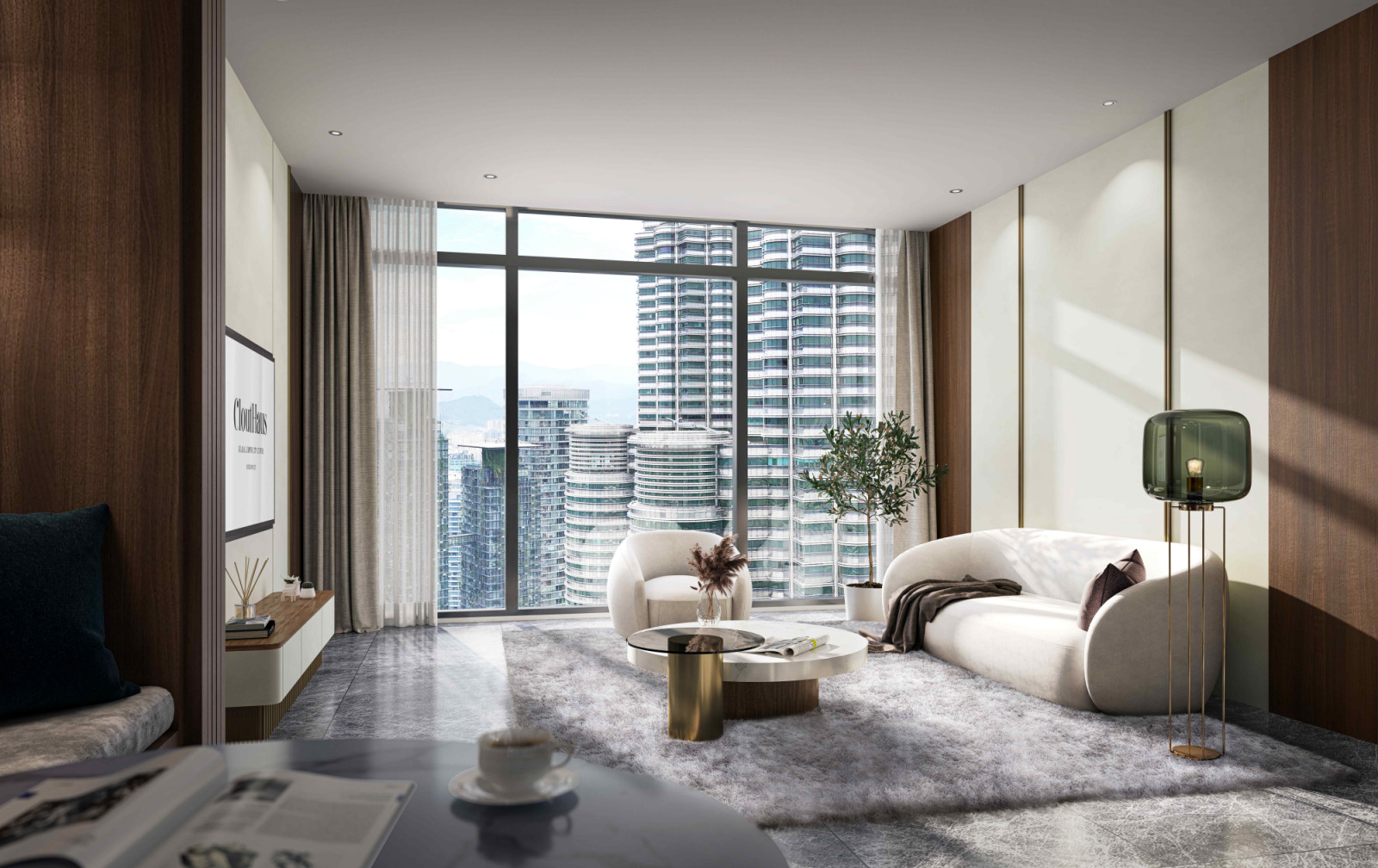 The residences, from studios to three-bedroom layouts, are framed by the KL skyline, with interiors that feel calm, open, and effortlessly composed