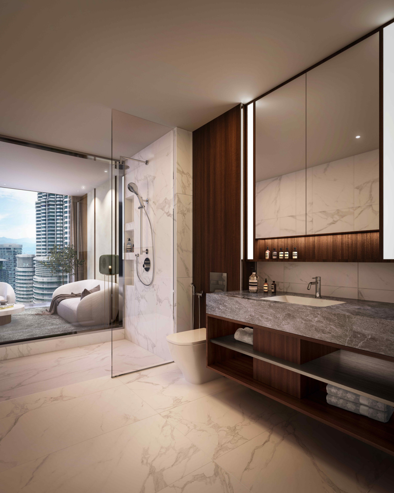 Bathrooms feature Gessi fittings and Laufen sanitaryware, combining refined craftsmanship with sustainable, design-focused innovation