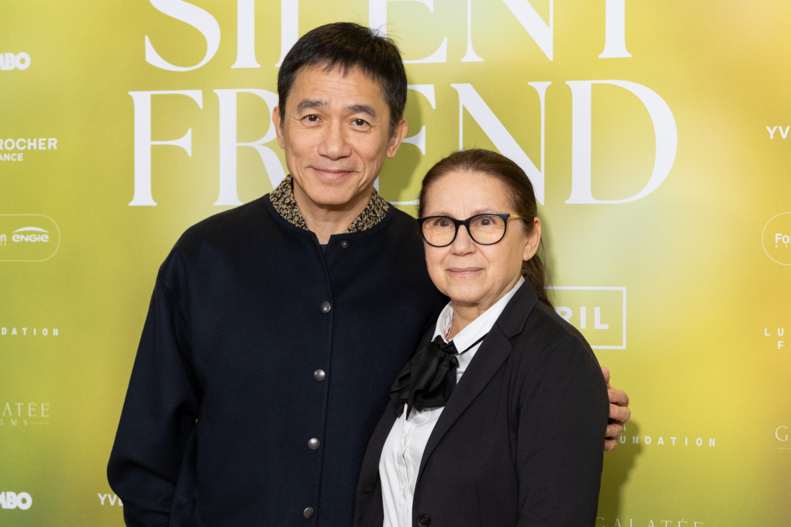 PARIS, FRANCE - JANUARY 19: Tony Leung and Ildiko Enyedi attend the "Silent Friend" Premiere at Pathe Palace on January 19, 2026 in Paris, France. (Photo by Antoine Flament/WireImage)