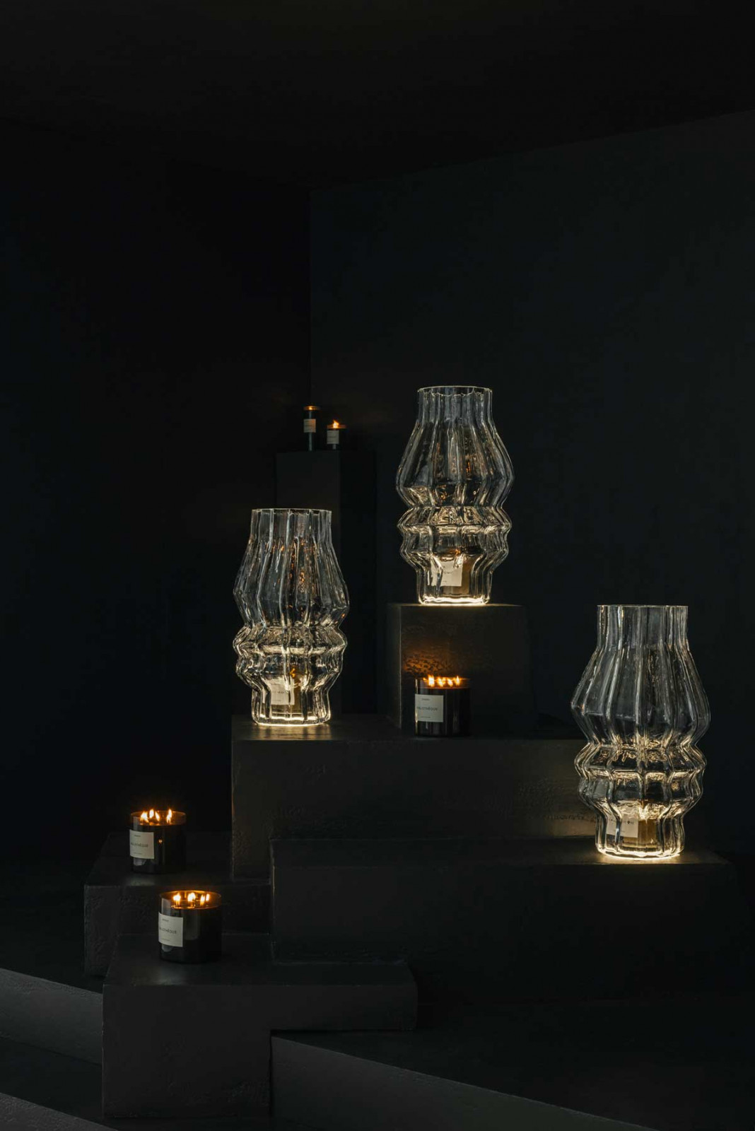 Handcrafted at Iittala’s historic Finnish factory, the glass vessels are designed to hold candles and incense