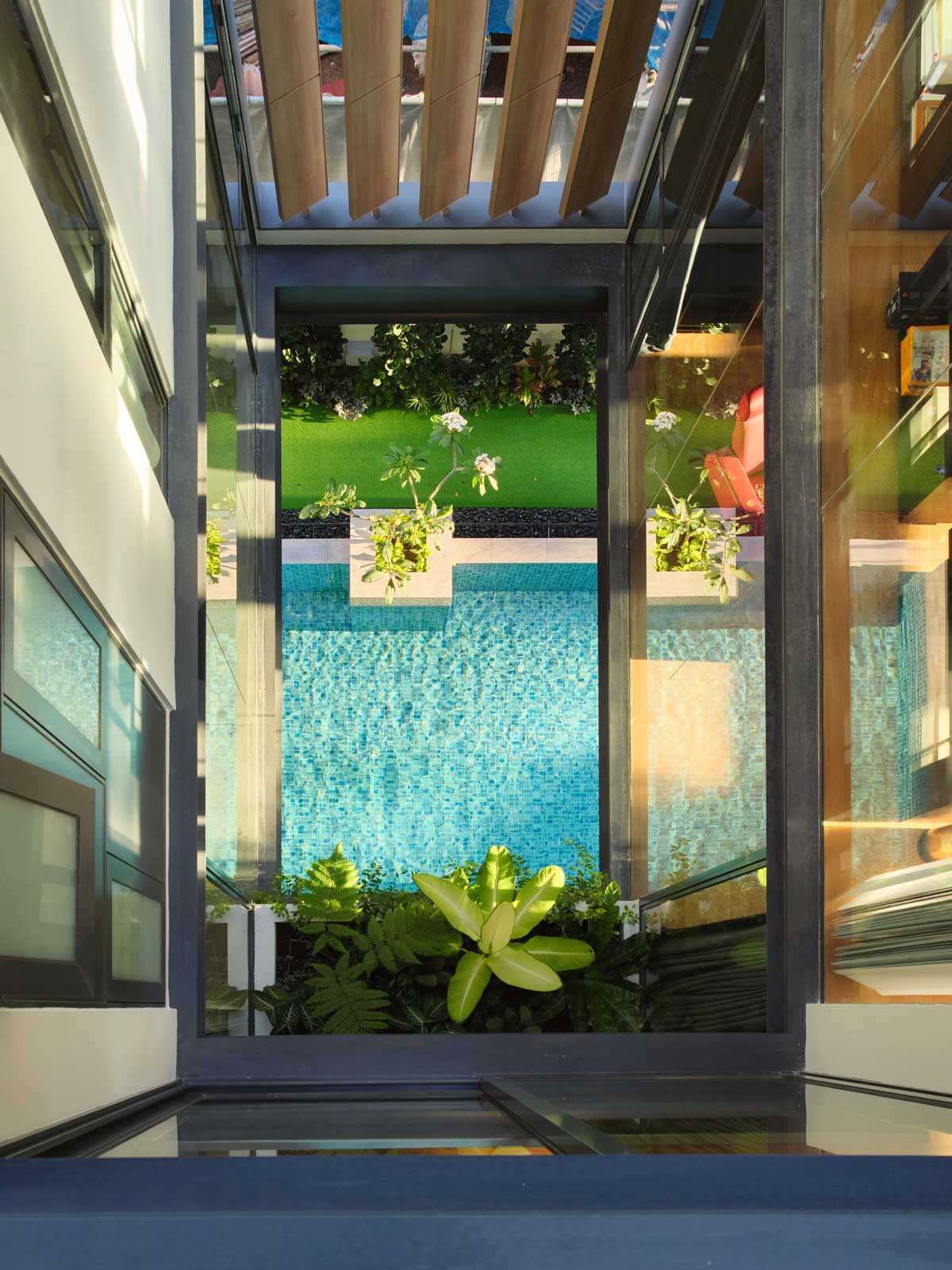 A top-down view of the lap pool