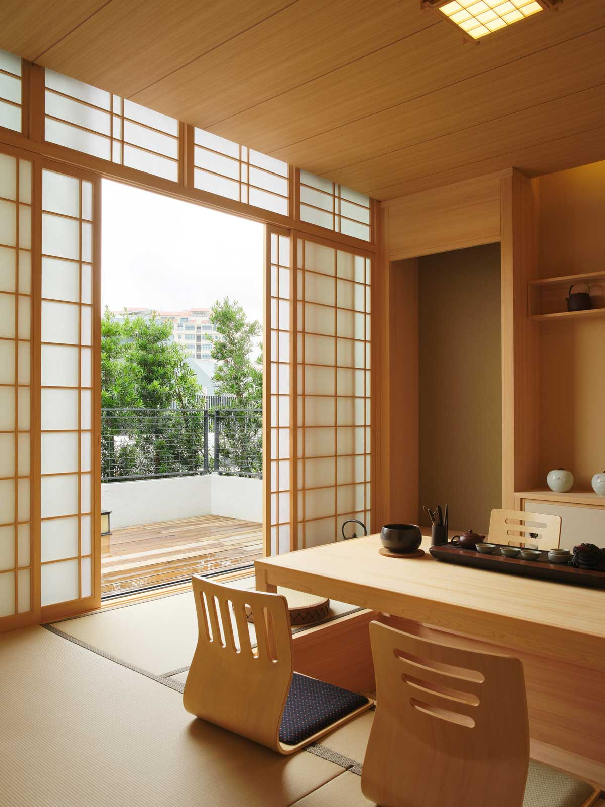 The tearoom, located in the attic, opens to a terrace so the owner feels at one with the outdoors