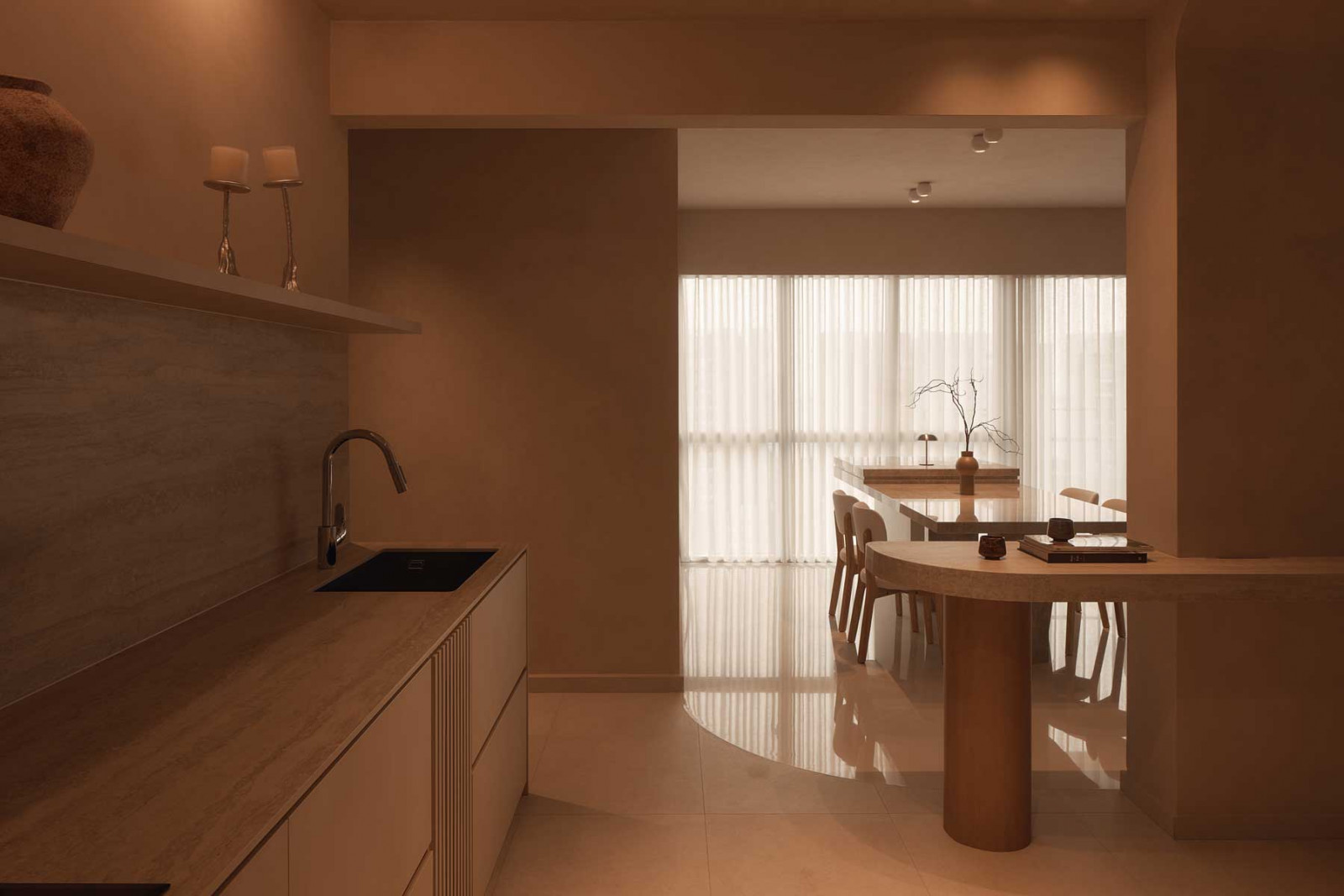 The homeowners value clean lines and curves, evident in the interior design