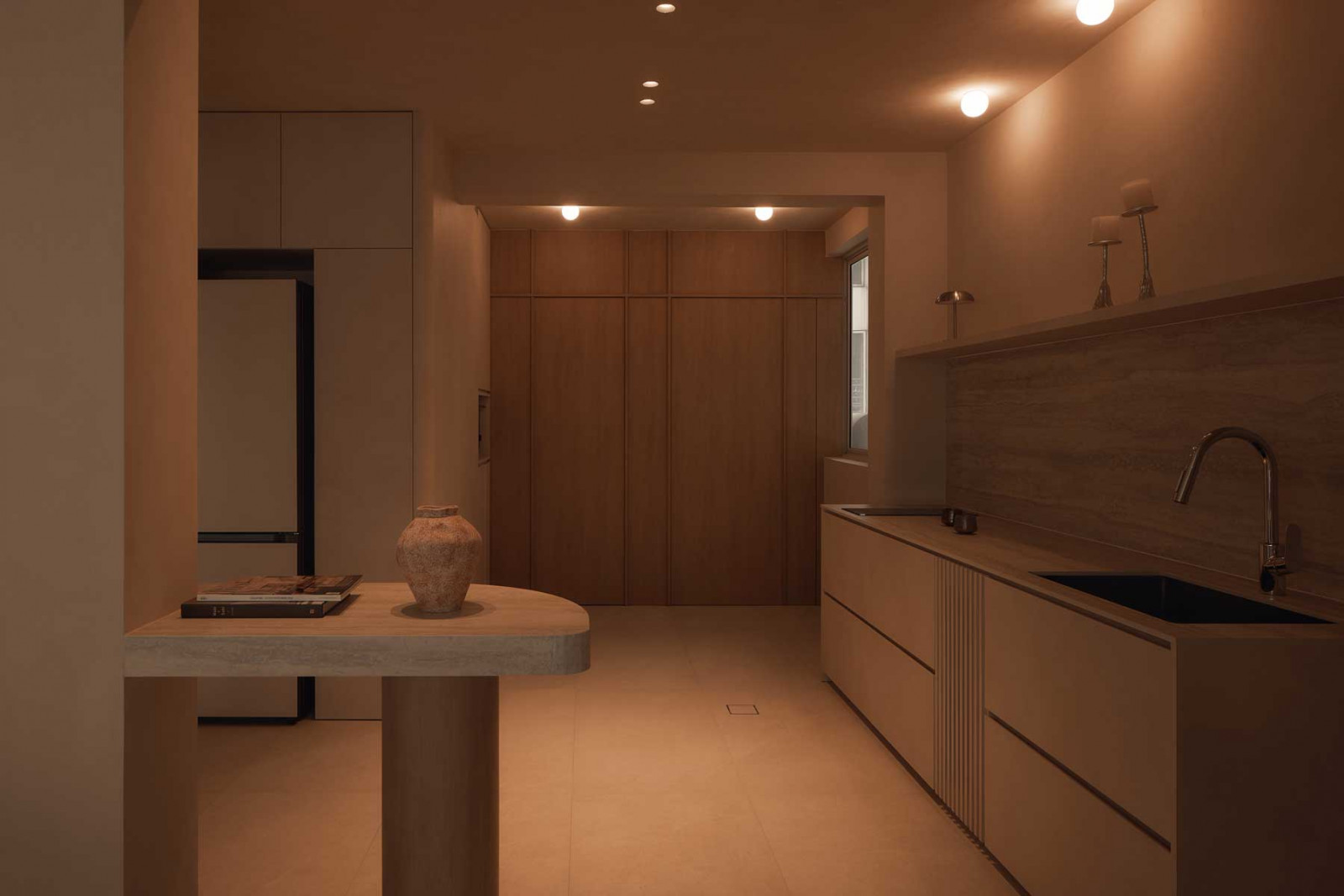Warm boba lights bathe the space in cosiness