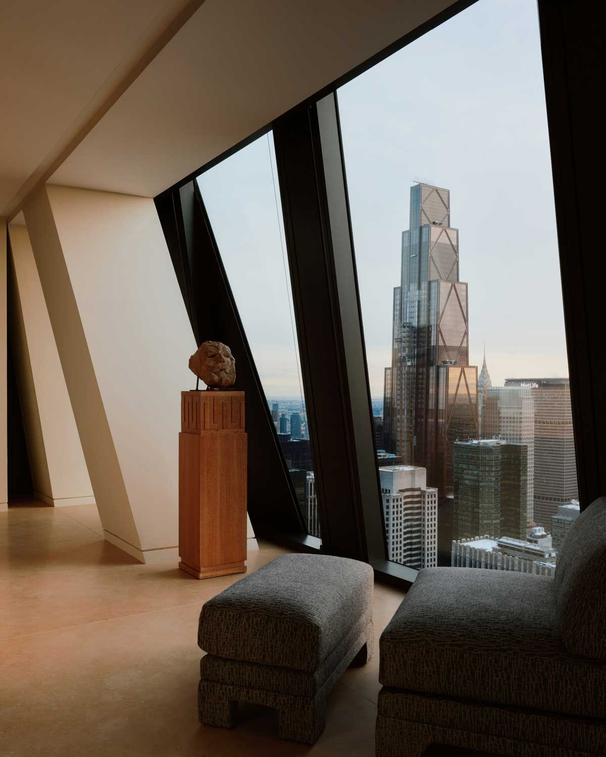 Art pieces are placed throughout the home, where it holds its own against the majestic skyline