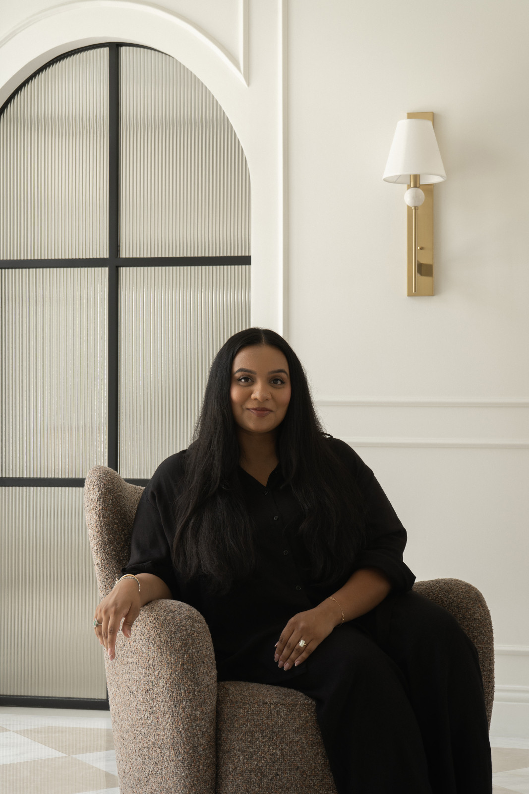 Amna Chaudhry in the Dubai family home she designed