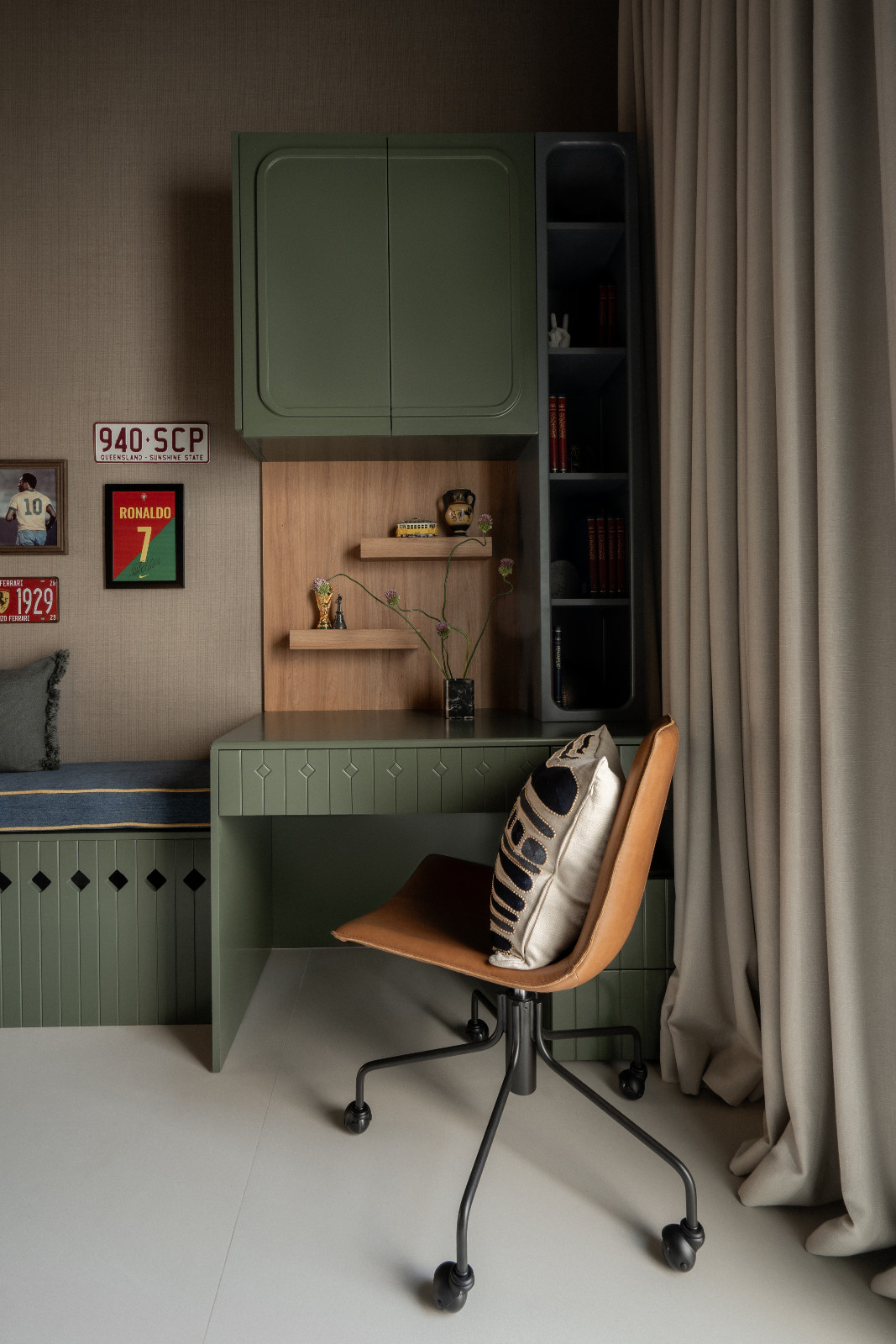 Playful accents in the bedroom of a Dubai family home designed by Amna Chaudry Interiors