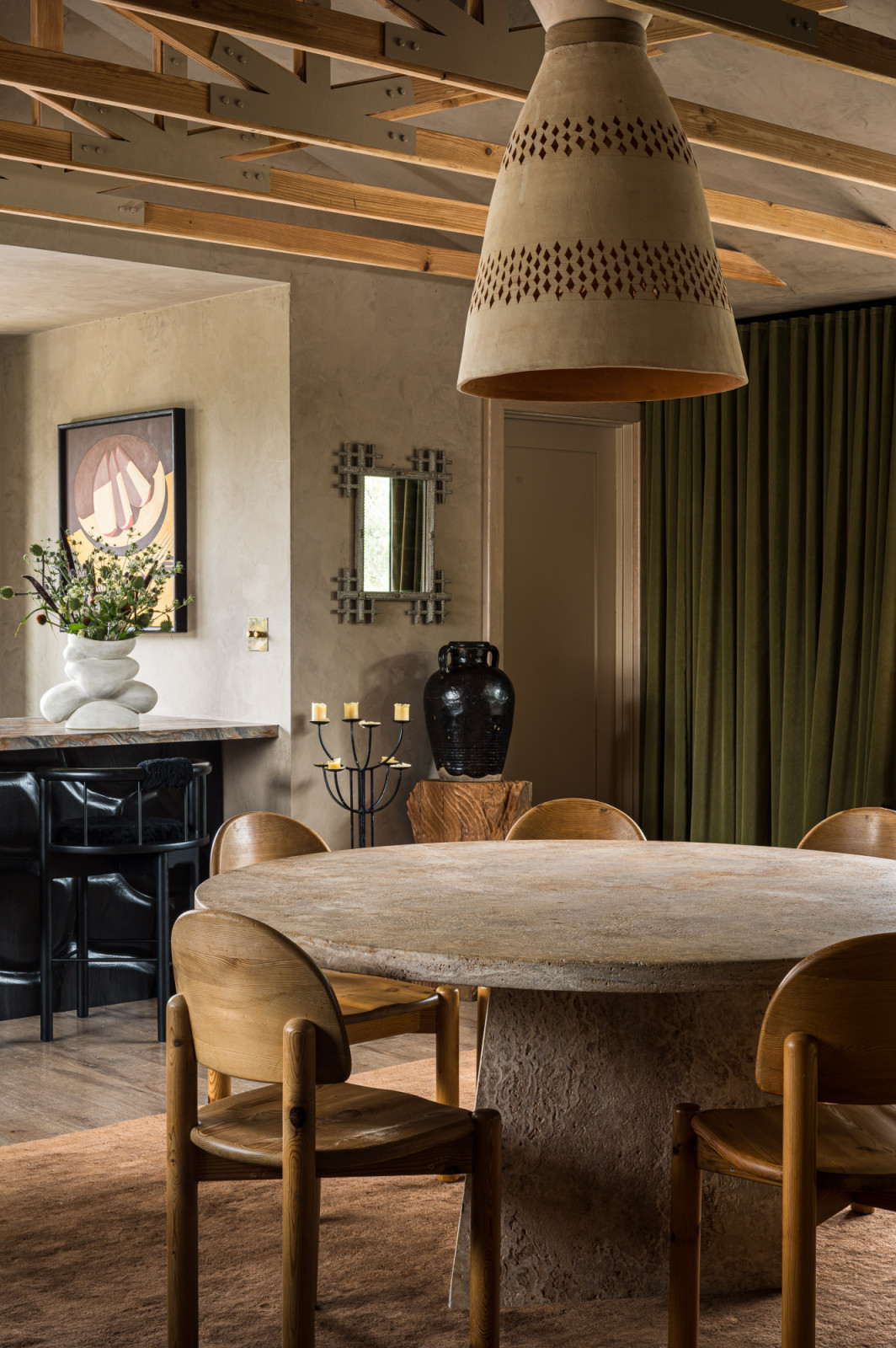 The earth-toned hues in the living room of the Hommeboys Interiors' home in Sonoma, California