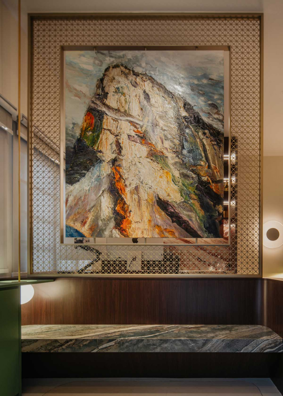 A bold painting greets visitors at the entrance foyer