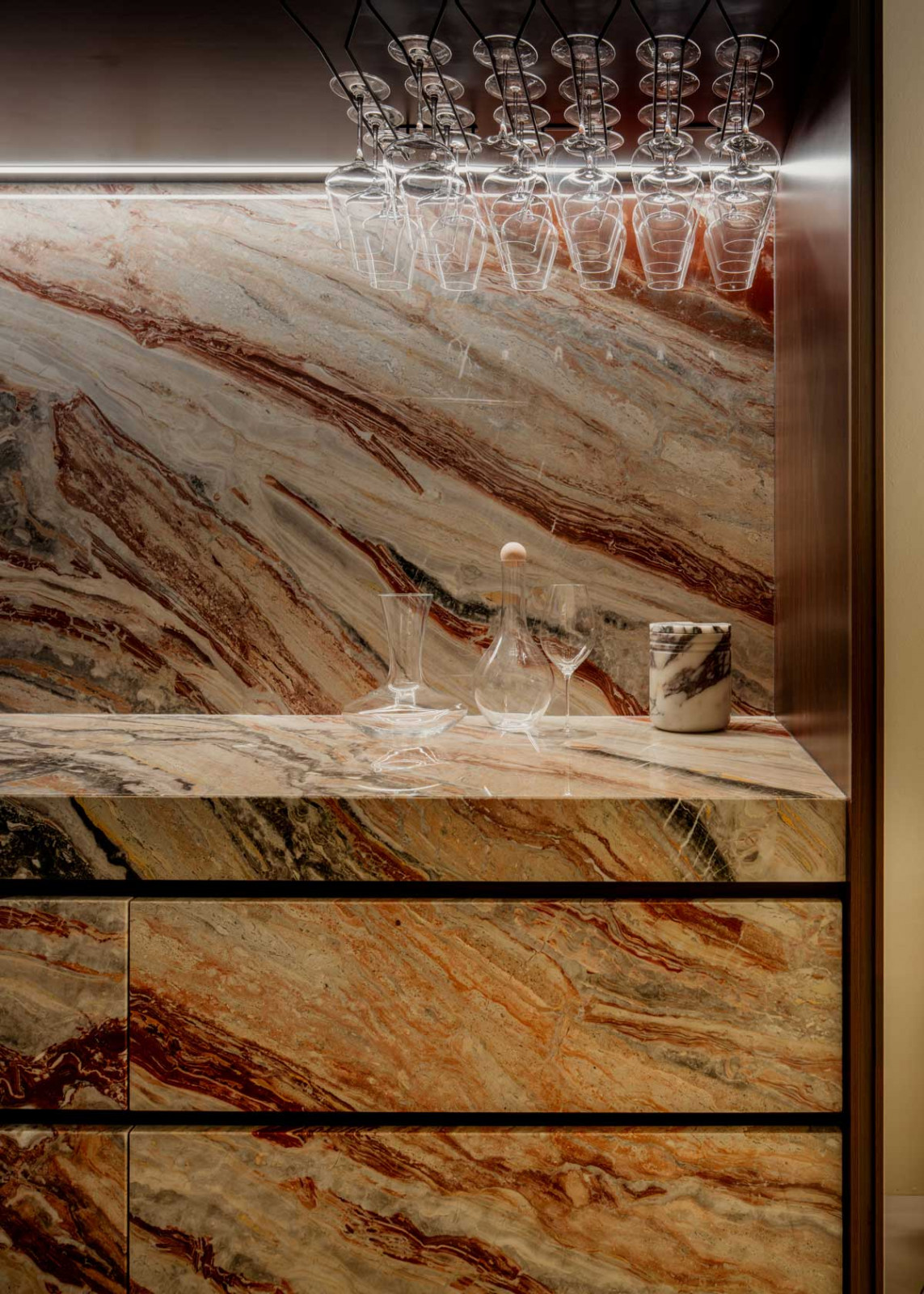 A wine richly veined Rosso Orobico stone