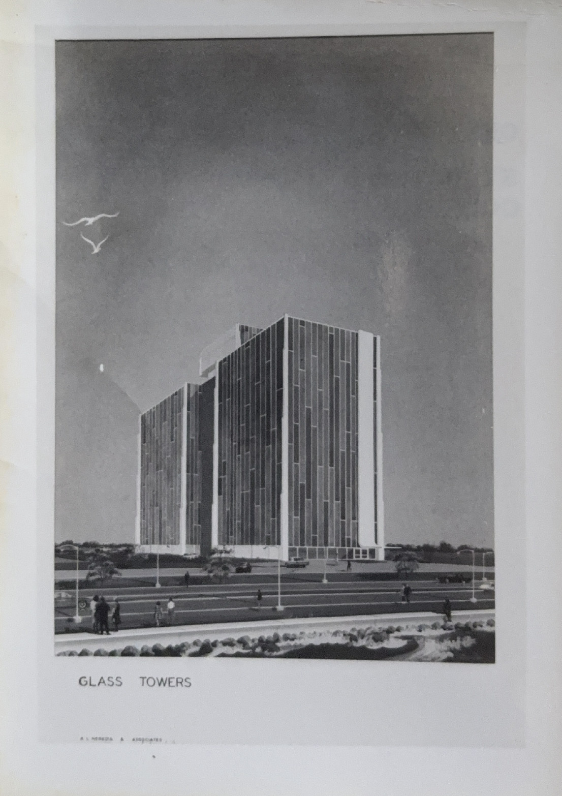 A rendering of a property designed by architect and civil engineer Antonio Heredia, which he described as having "the structural use of tapering columns"