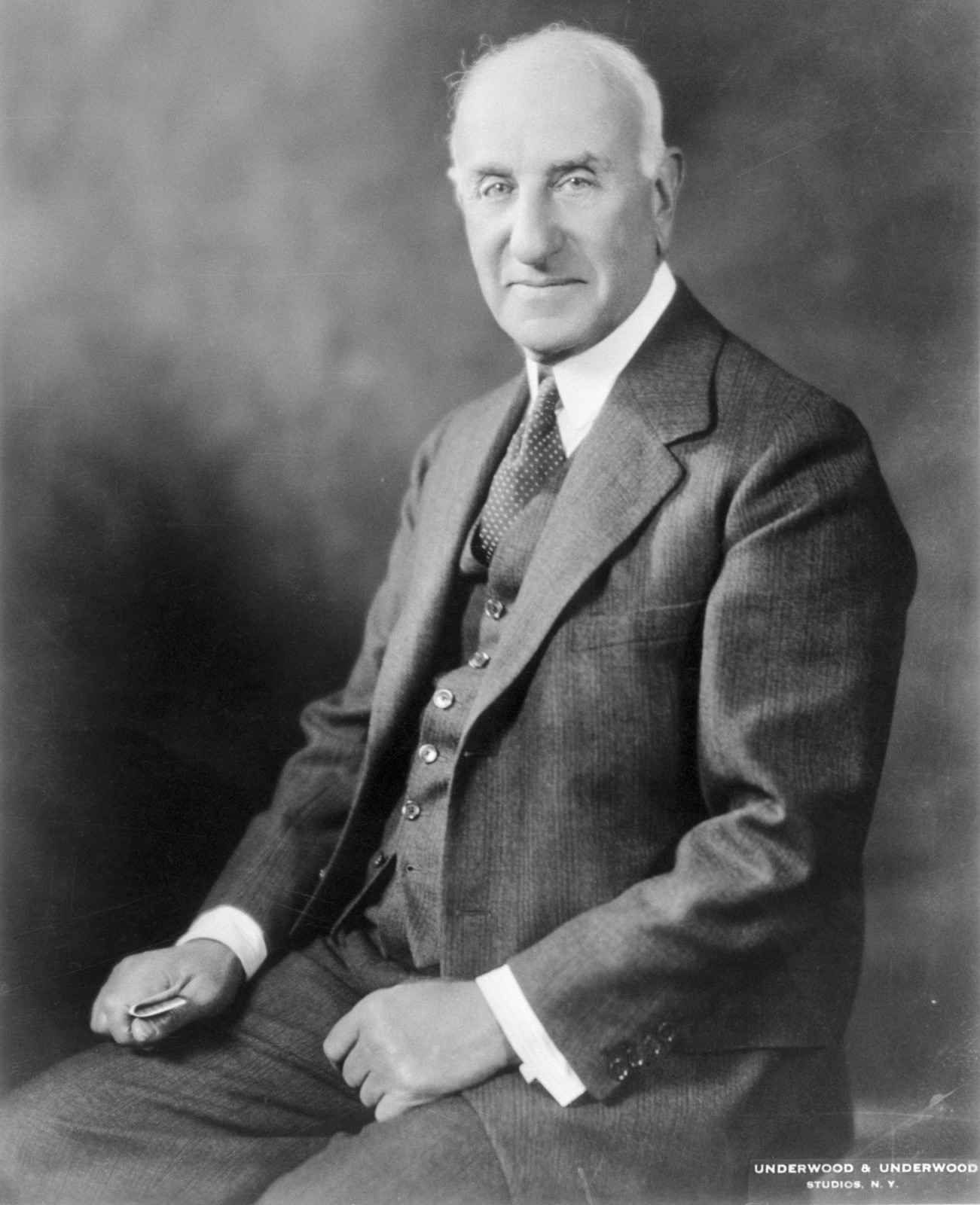 (Original Caption) New York: Named In Diamond Cartel Suit. Solomon R. Guggenheim (above), is one of the American businessmen named in the suit filed by the U. S. Government in New York District Court, charging that these men and nine foreign corporations conspired to monopolize the gem and industrial diamond business, to the detriment of the U. S. War effort. The companies named in the action are said to control 95 per cent of the world's output of gem and industrial diamonds.