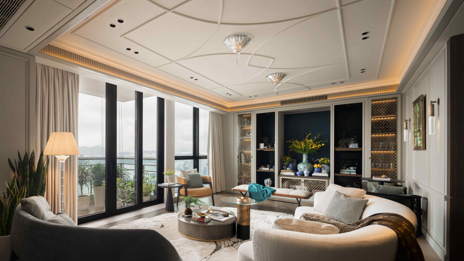 The living room with views of Hong Kong Island