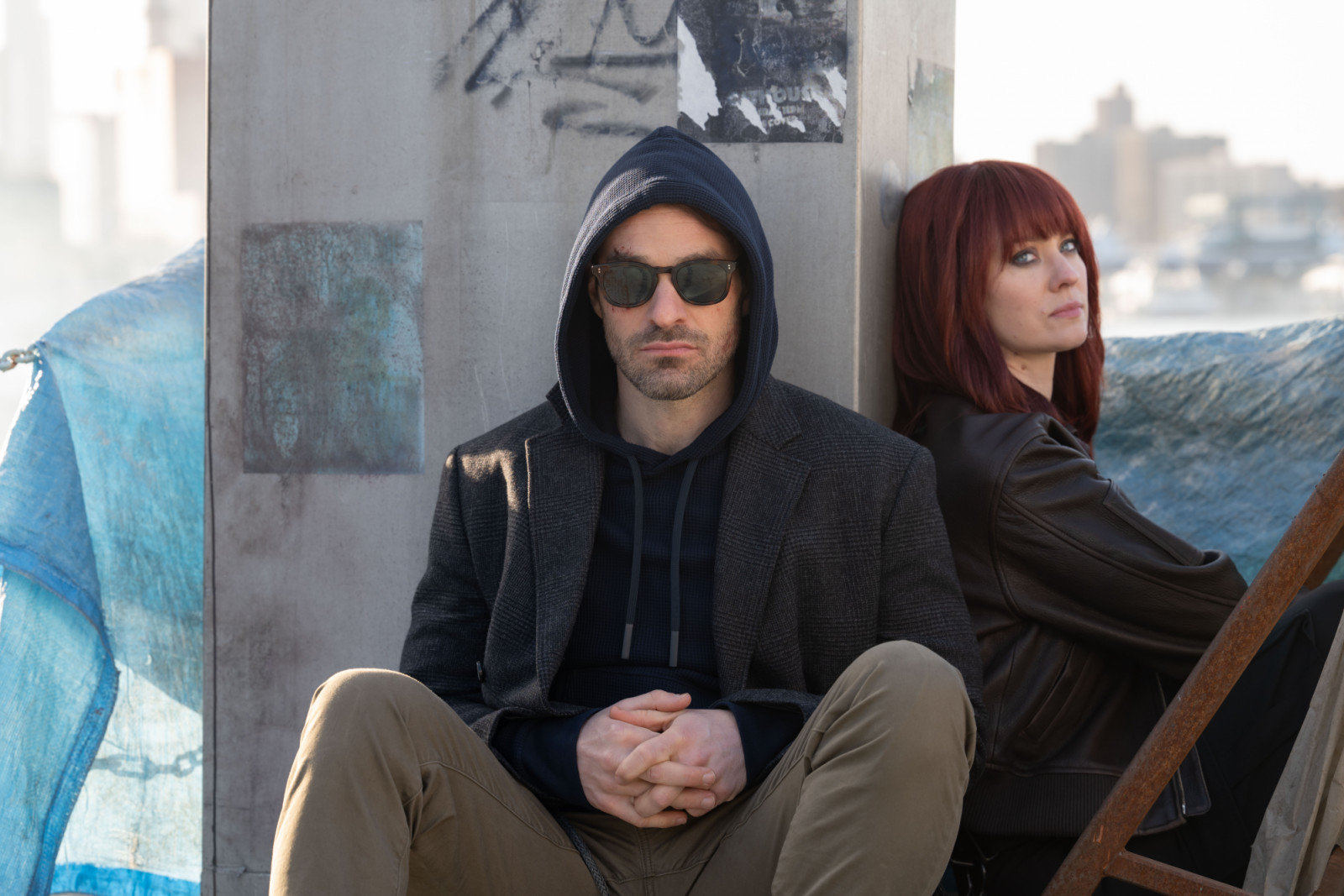 L-R: Matt Murdock / Daredevil (Charlie Cox) and Karen Page (Deborah Ann Woll) in Marvel Television's DAREDEVIL: BORN AGAIN, exclusively on Disney+. Photo by Jojo Whilden. © 2025 MARVEL.