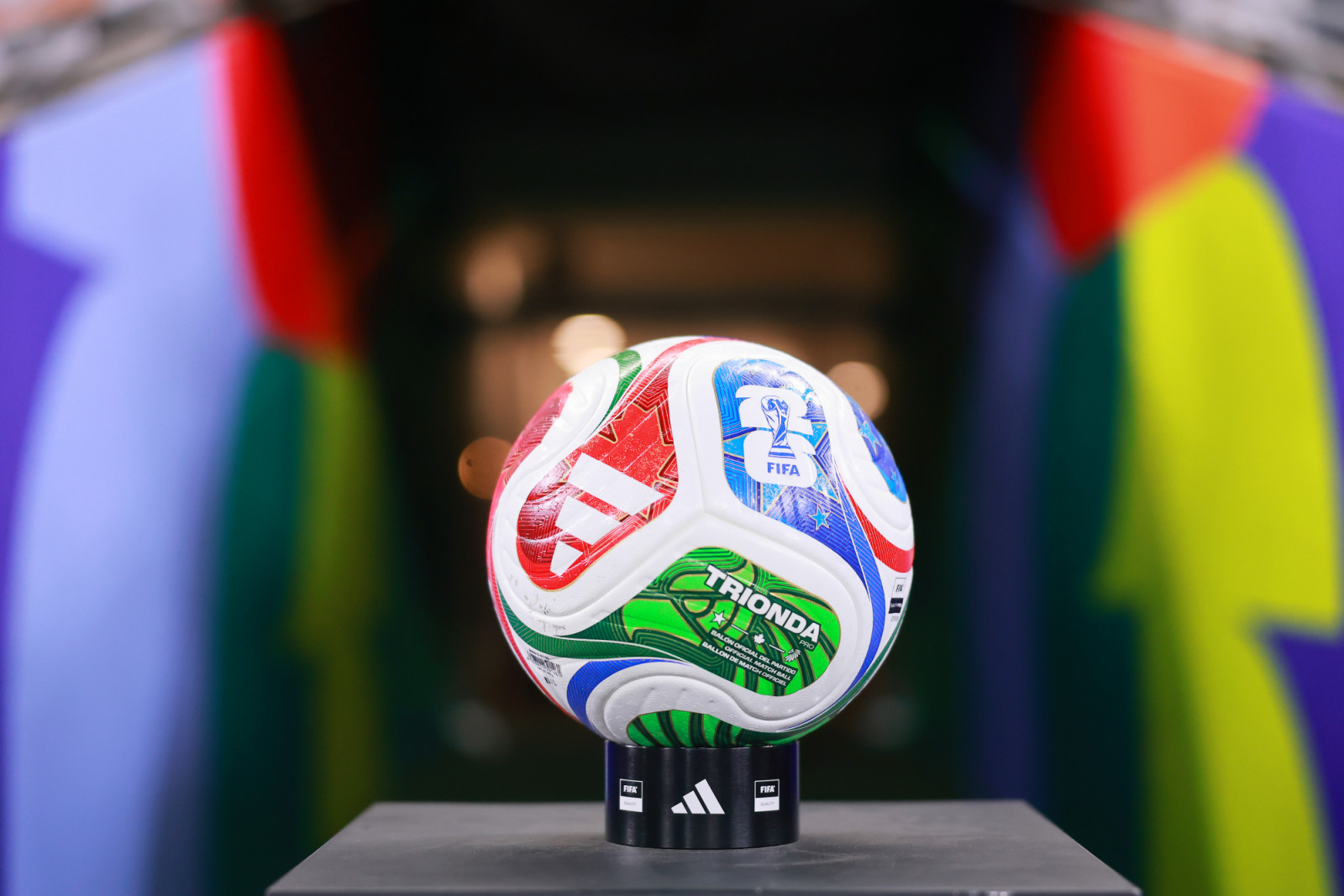 GUADALUPE, MEXICO - MARCH 31: Detail of the Trionda match ball prior to the FIFA World Cup 2026 Play-Off tournament final match between Irak and Bolivia at Estadio Monterrey on March 31, 2026 in Guadalupe, Mexico. (Photo by Hector Vivas - FIFA/FIFA via Getty Images)