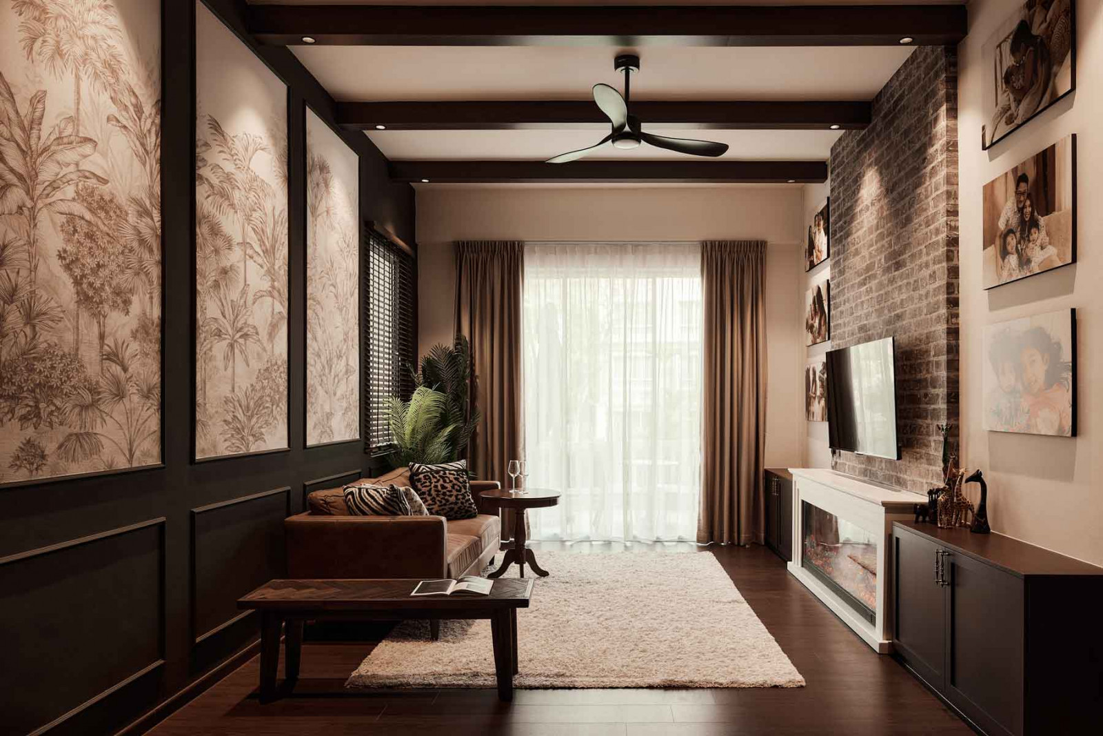 A plethora of dark-wood fittings and furnishings imbues the abode with an old-world appeal