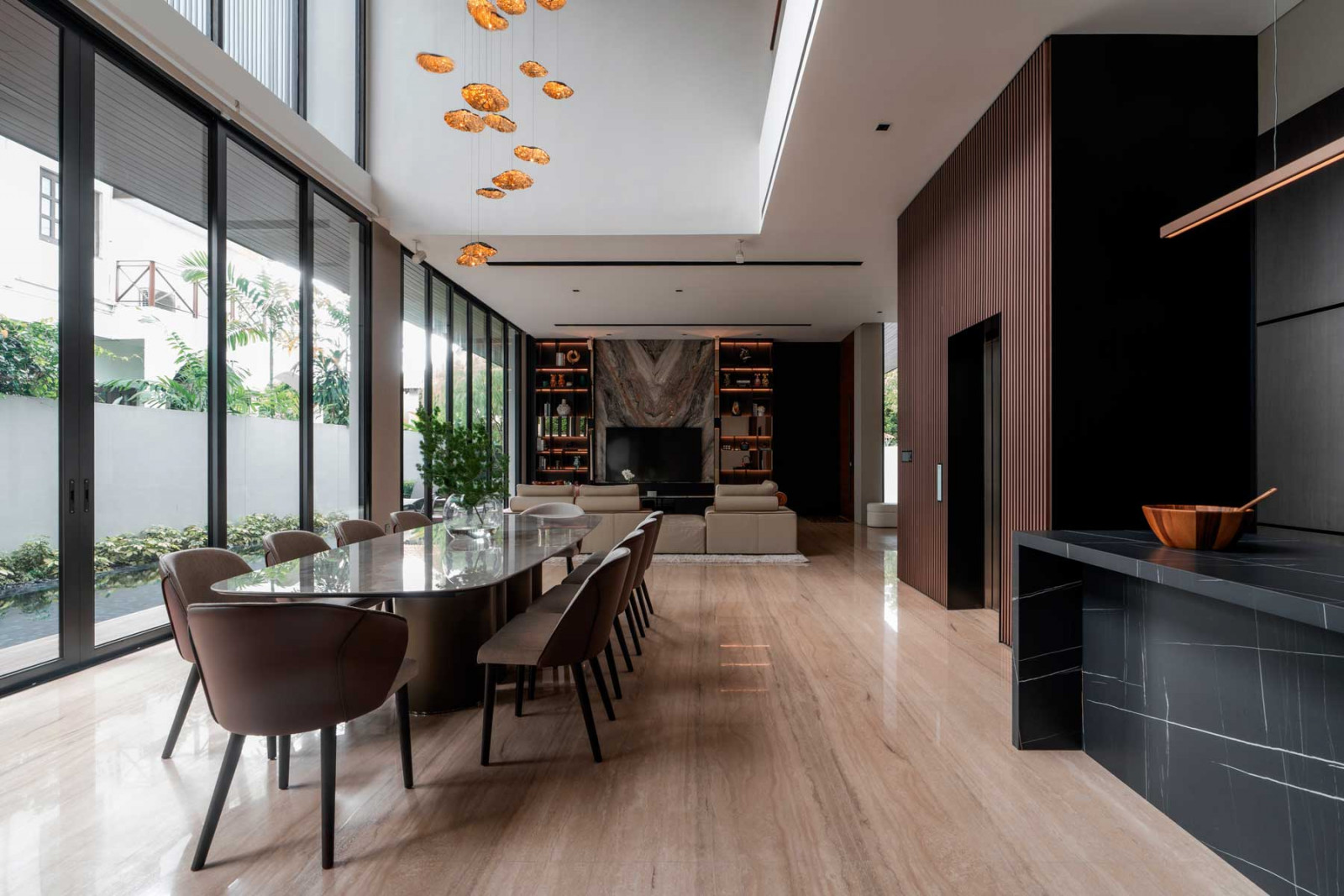The expansive open plan facilitates effortless passage between the living and dining areas