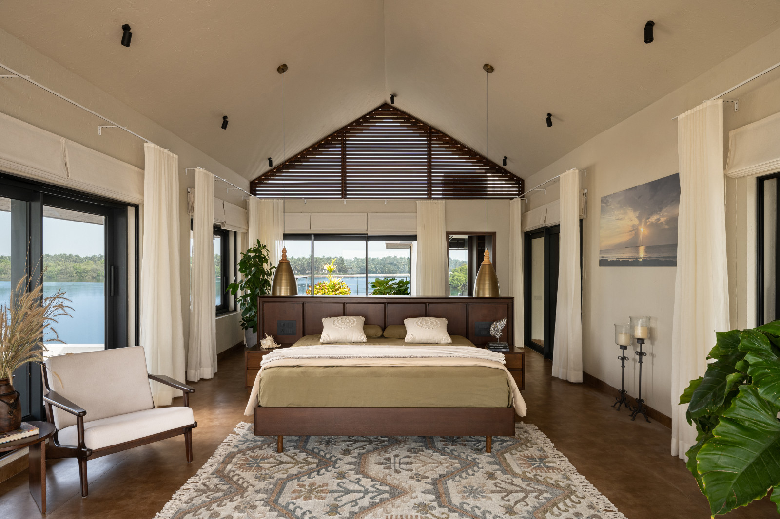 A tranquil bedroom in a Karnataka, India home designed by Thomas Parambil Architects
