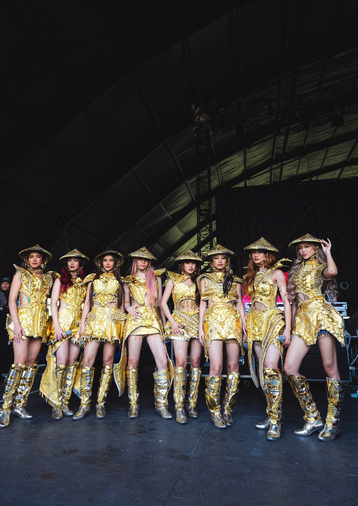 Bini performed at Coachella in gold leaf salakots (Photo: @bini_ph/Instagram)