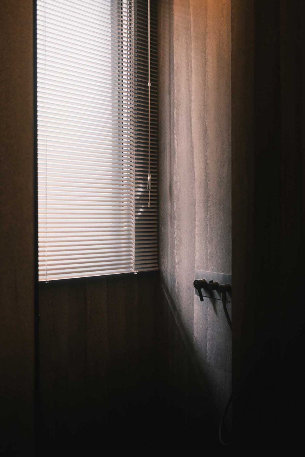 Venetian blinds in this shower area help to maintain privacy