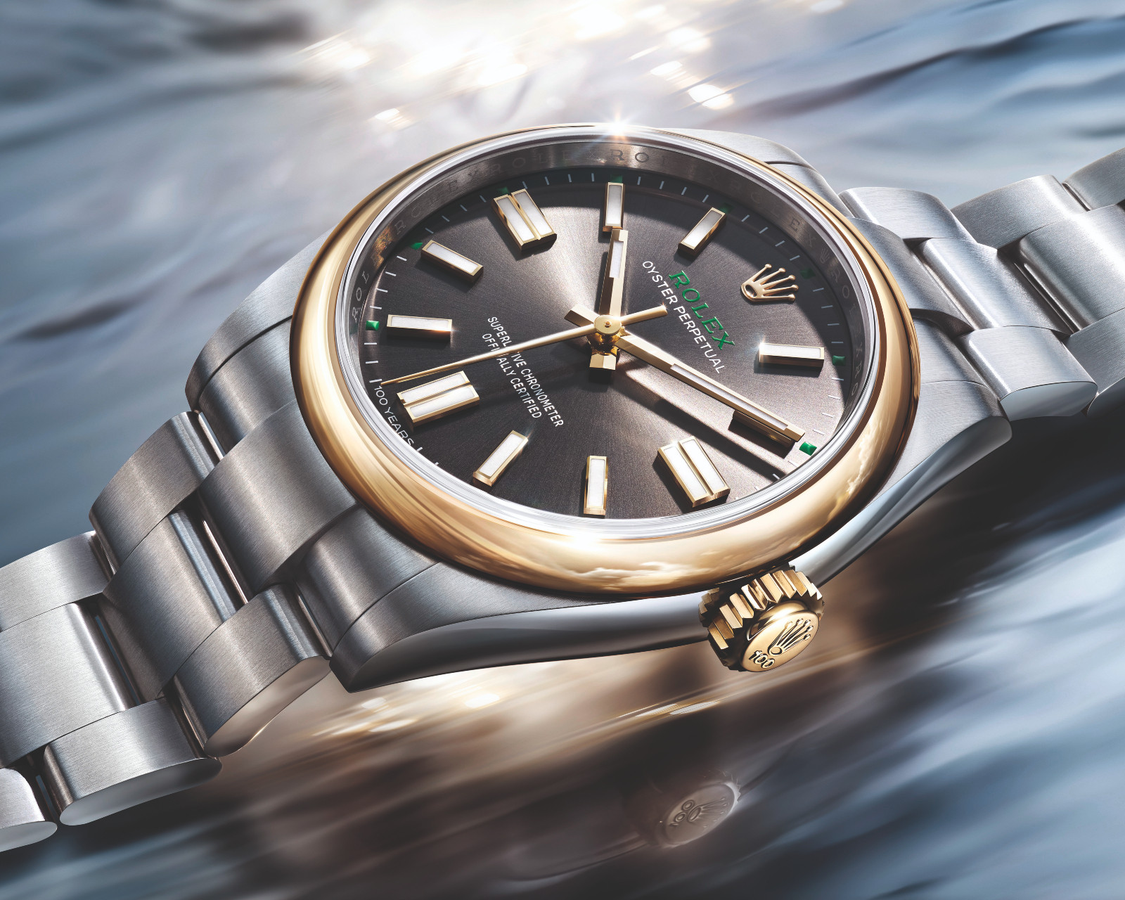 Close-up of the slate dial of the Oyster Perpetual 41