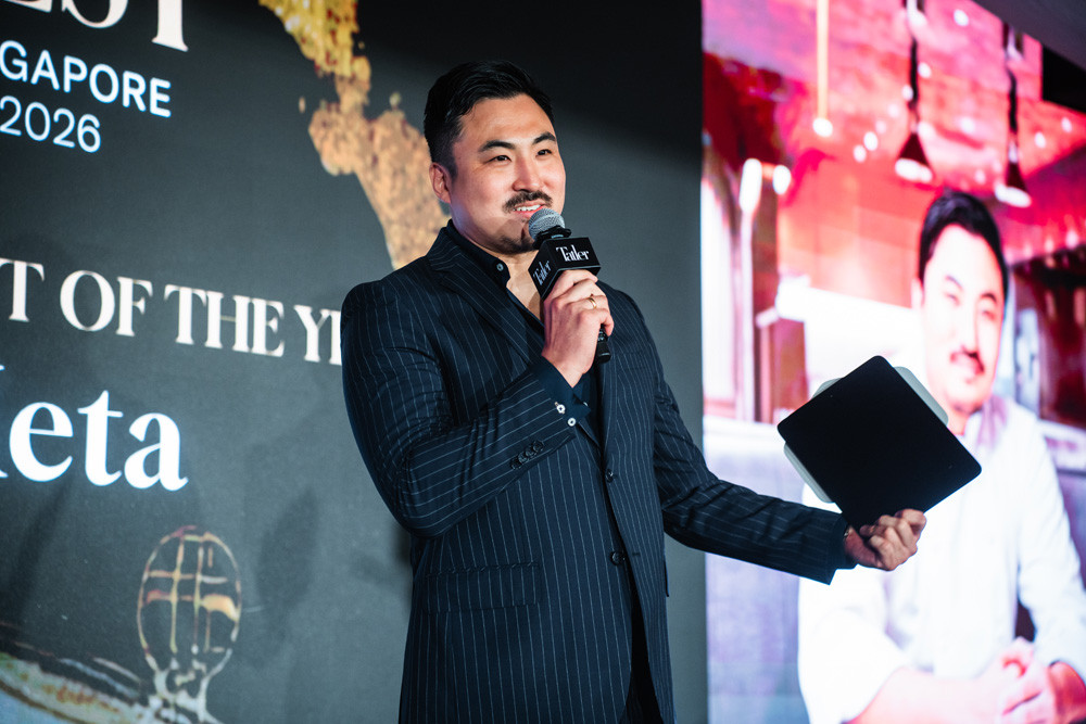 Sun Kim receives the Restaurant of the Year award for Meta at the Tatler Best Awards 2026 - Singapore