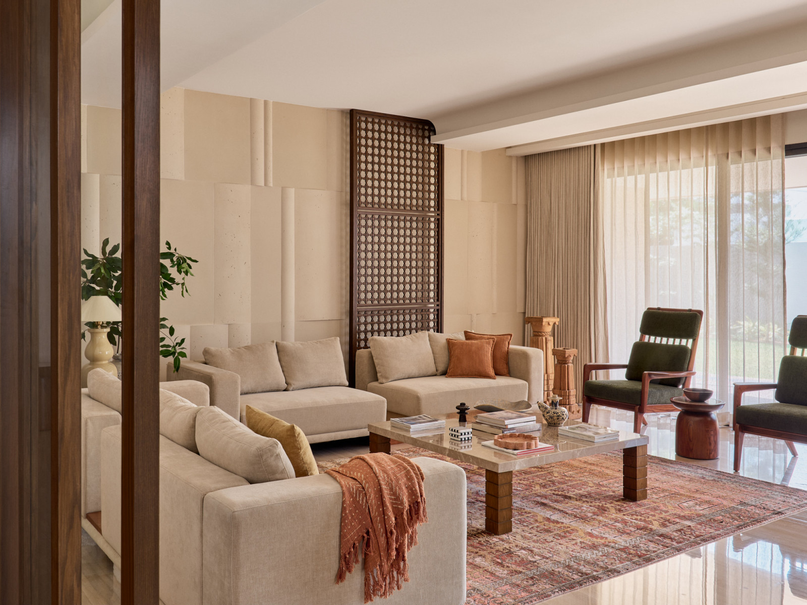 The living room of the Trichy, India home designed by Auburn Studio