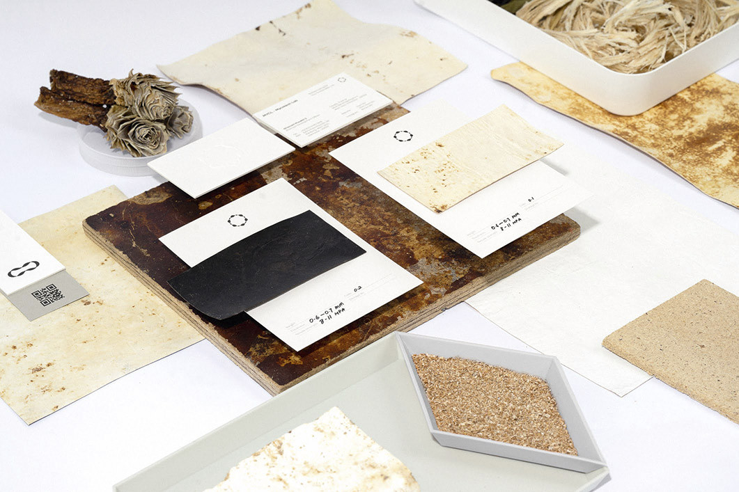 Mylea can take on different colours through the use of natural dyes extracted from local roots, leaves and food waste